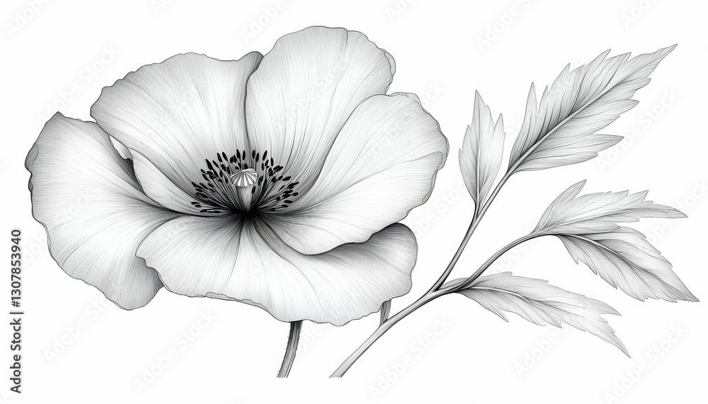 Fototapeta premium Detailed grayscale poppy illustration (1)