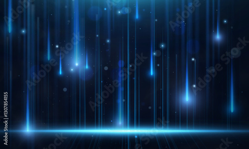 Bright luxurious background with vertical glow of blue glare of flickering lines. Realistic background with 2D effect. City night glow of bright rays.	
