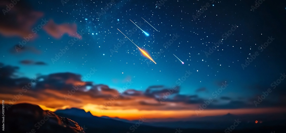 Fototapeta premium Starfall over Mountain Peaks