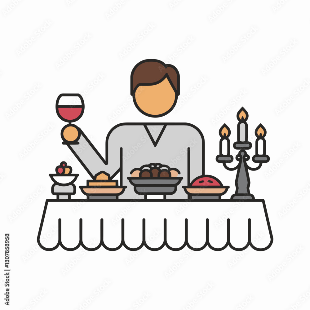 Elegant fine dining scene, gourmet dinner with wine, luxury restaurant experience.