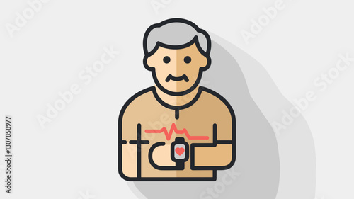 Elderly man with heart monitor, cardiovascular health, senior medical check-up.