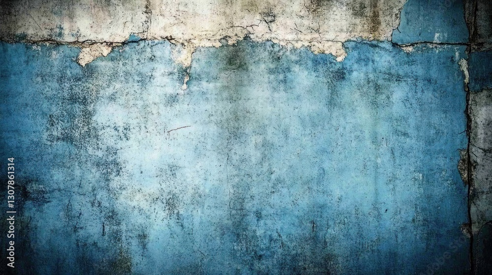 Fototapeta premium Aged, peeling blue wall texture, urban background