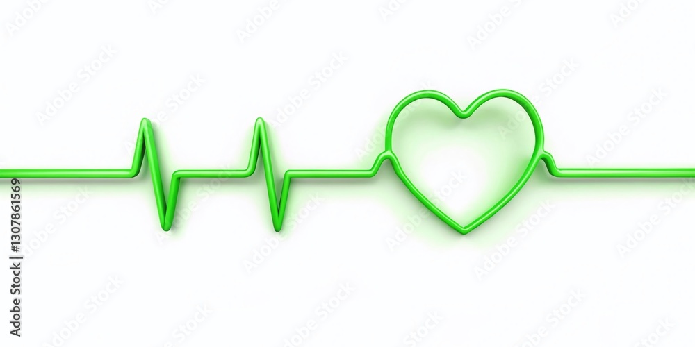 4K ECG Heart Rate Love Shape, Isolated White Background - Romantic Landscape Stock Photo