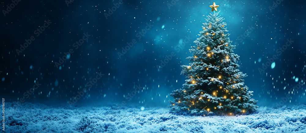 custom made wallpaper toronto digitalchristmas tree with decorations on a blue background with bokeh lights,