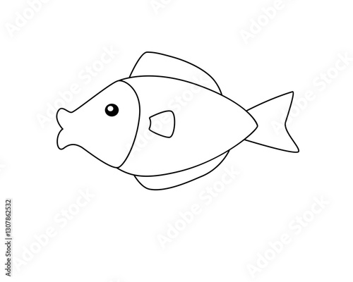 A small aquarium fish in a children's style. Vector linear fish picture template for coloring. The inhabitants of the underwater world. Outline. Hand drawing.	