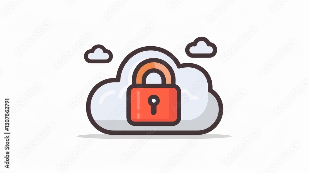 Stylized cloud icon with secure padlock symbol representing cloud security and data protection Stylized cloud icon with secure padlock symbol representing cloud security and data protection