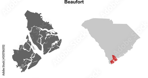 Beaufort County (South Carolina) blank outline map set