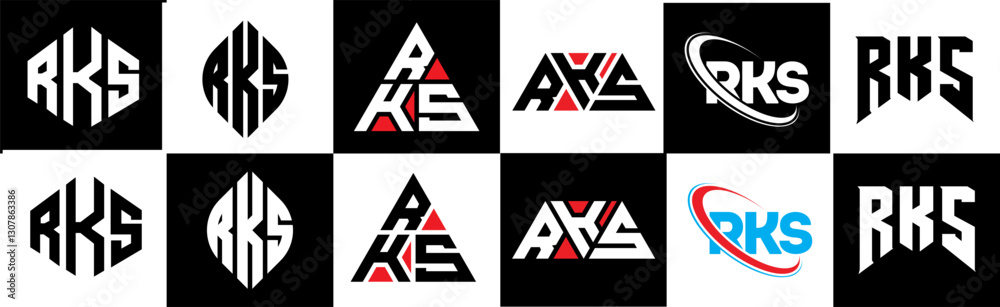 RKS letter logo design in six style. RKS polygon, circle, triangle, hexagon, flat and simple style with black and white color variation letter logo set in one artboard. RKS minimalist and classic logo RKS letter logo design in six style. RKS polygon, circle, triangle, hexagon, flat and simple style with black and white color variation letter logo set in one artboard. RKS minimalist and classic logo
