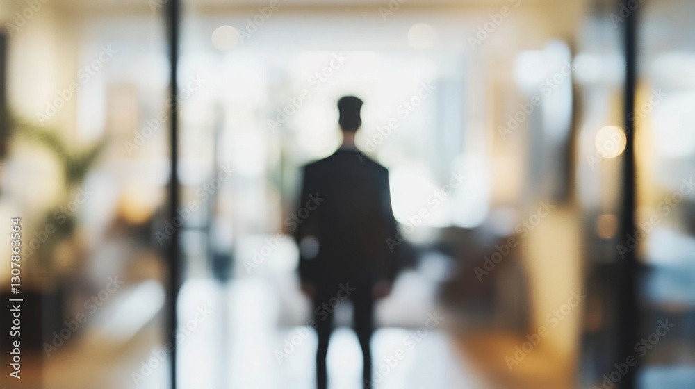 Blurred photograph of a business leader guiding their team during a morning meeting in a modern office Blurred photograph of a business leader guiding their team during a morning meeting in a modern office
