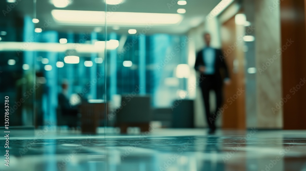Blurred photograph of a business leader guiding their team during a morning meeting in a modern office Blurred photograph of a business leader guiding their team during a morning meeting in a modern office