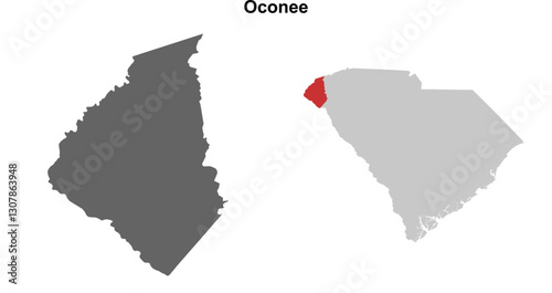 Oconee County (South Carolina) blank outline map set