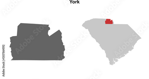 York County (South Carolina) blank outline map set