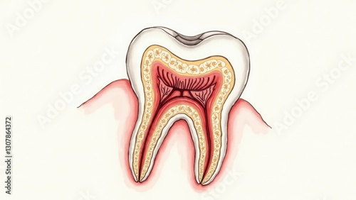 Artistic Tooth Cross-Section with Beautifully Integrated Floral Patterns