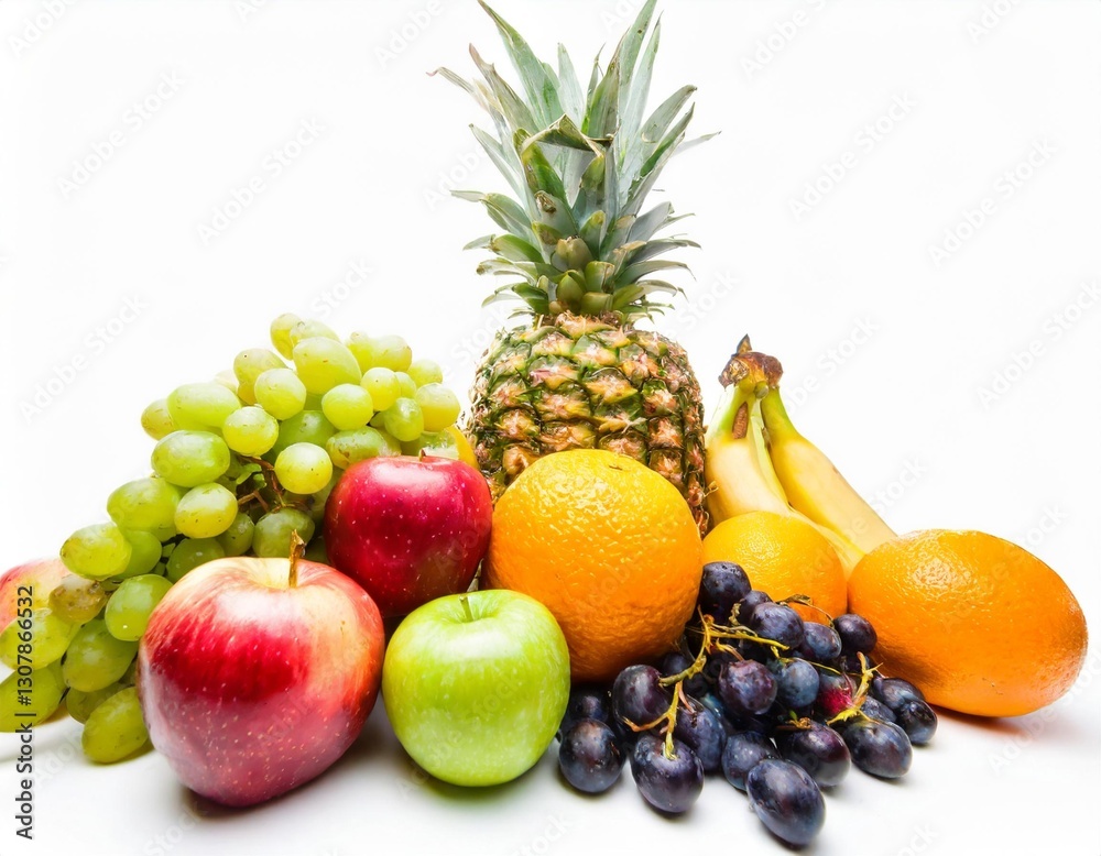 Colorful Fruit Pile Arranged on an Isolated White Background Colorful Fruit Pile Arranged on an Isolated White Background