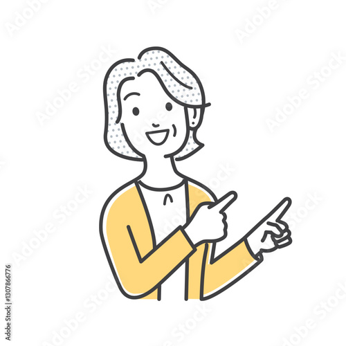 指差しでアピールする年配の女性のイラスト素材