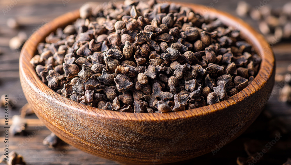Black seeds in wooden bowl. Dark seeds are neatly placed in a wooden bowl, showcasing their texture and color, inviting culinary exploration. Black seeds in wooden bowl. Dark seeds are neatly placed in a wooden bowl, showcasing their texture and color, inviting culinary exploration.