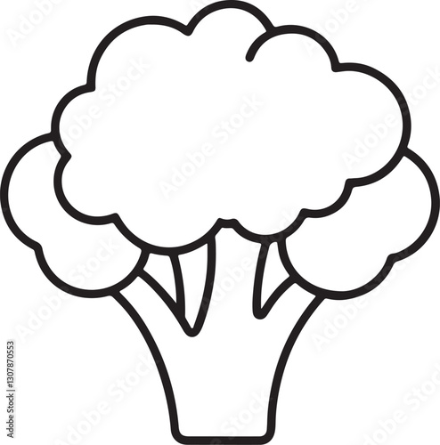 broccoli line art, black outline, vector and illustration, coloring book page line art drawing