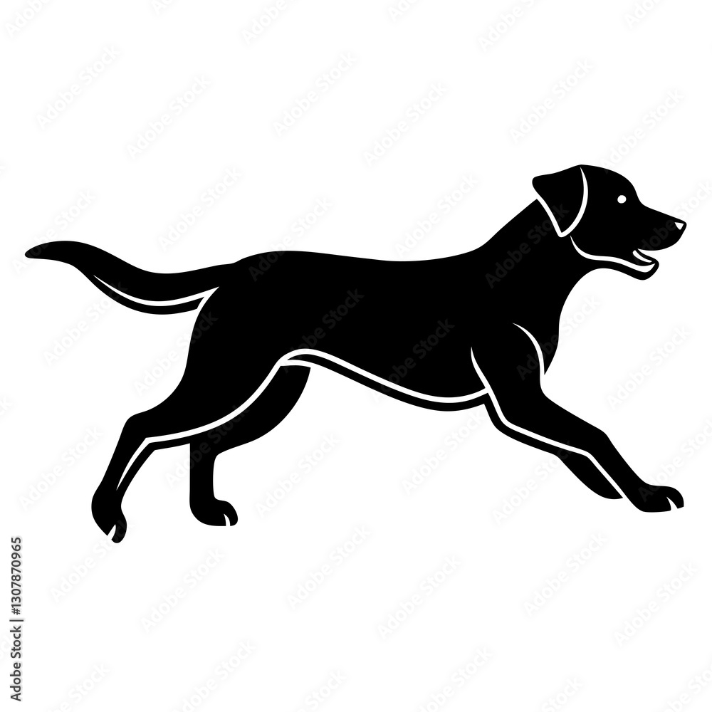 a stylized silhouette of a black dog in a running pose. It exudes energy and grace, vector illustration a stylized silhouette of a black dog in a running pose. It exudes energy and grace, vector illustration