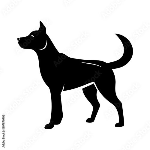 a stylish silhouette of a dog in profile, showcasing its elegant form and posture. The image is in black and dog is standing in a regal pose, vector illustration