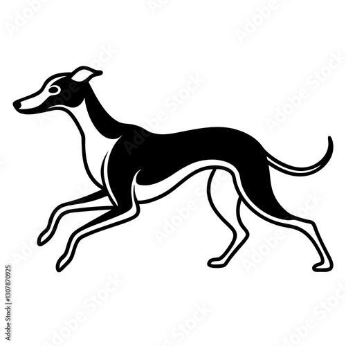 a running greyhound dog silhouette in black and white, capturing speed and elegance vector illustration