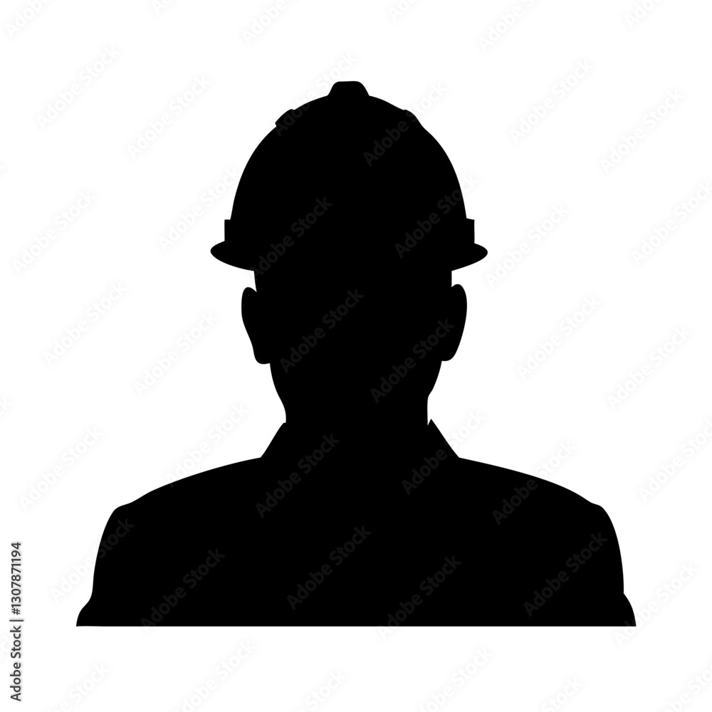 a silhouette of a construction worker wearing a safety helmet. The worker represents strength, safety and industrial professions, vector illustration a silhouette of a construction worker wearing a safety helmet. The worker represents strength, safety and industrial professions, vector illustration