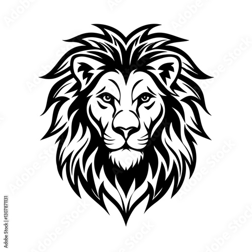 a fierce and powerful lion mascot head illustration with bold lines and a majestic mane, perfect for a design or logo. vector illustration