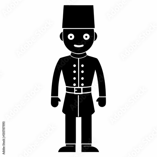 a graphic illustration of a bellboy in a uniform, smiling, perfect for hotel or service industry themes, vector illustration