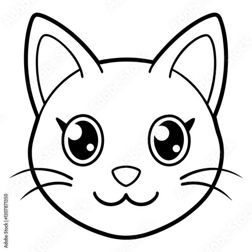 a cute cartoon cat's face mascot head with big eyes, whiskers and ears, vector illustration