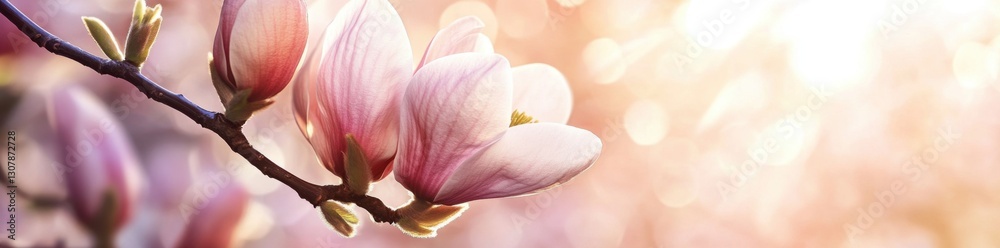 Beautiful blooming magnolia flowers in spring on a blurred pastel background with copy space Beautiful blooming magnolia flowers in spring on a blurred pastel background with copy space