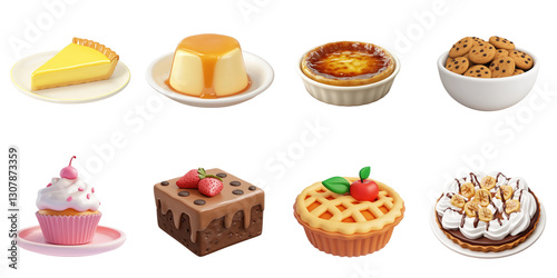 Cake and pudding png collection in plasticine transparent for dessert presentation.