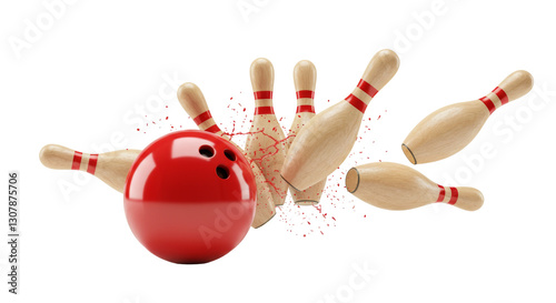 Striking down pins with a bowling ball isolated, PNG 