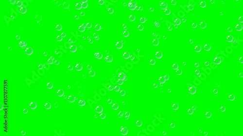 Animated soap bubbles on a black background. Digital animation featuring soap bubbles floating in a green screen