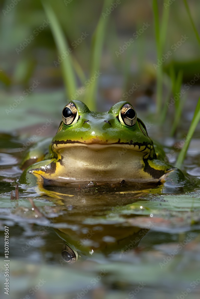 a frog mid-croak with extended vocal sac a frog mid-croak with extended vocal sac