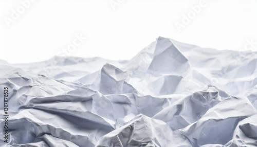 Crumpled White Paper Texture with Space for Text on a White Background