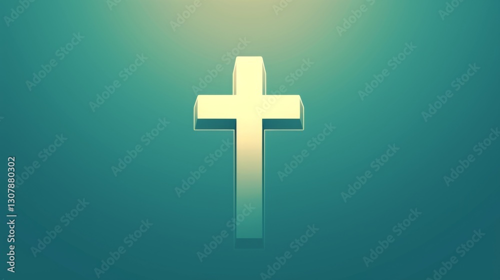 Fototapeta premium a simple green and white cross symbol, elegantly positioned against a solid background.