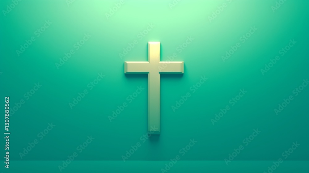 Obraz premium a simple green and white cross symbol, elegantly positioned against a solid background.