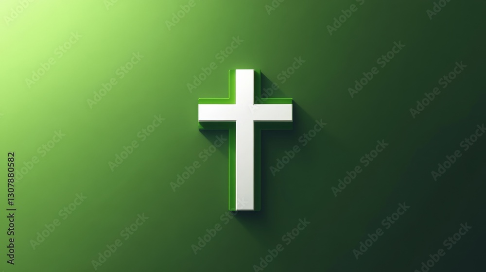 Fototapeta premium a simple green and white cross symbol, elegantly positioned against a solid background.