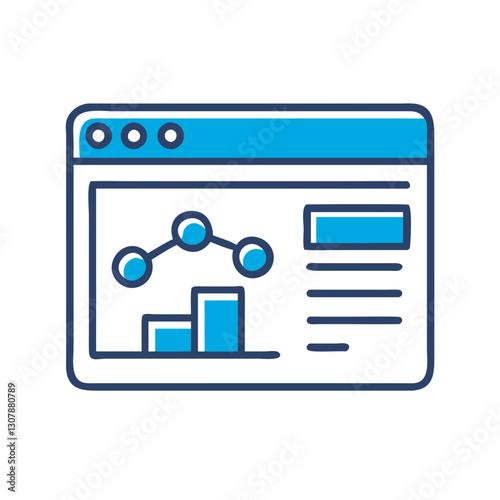 Web interface with analytics chart represents data tracking, user behavior analysis and site performance monitoring. Concept: digital analytics, SaaS dashboard, marketing metrics