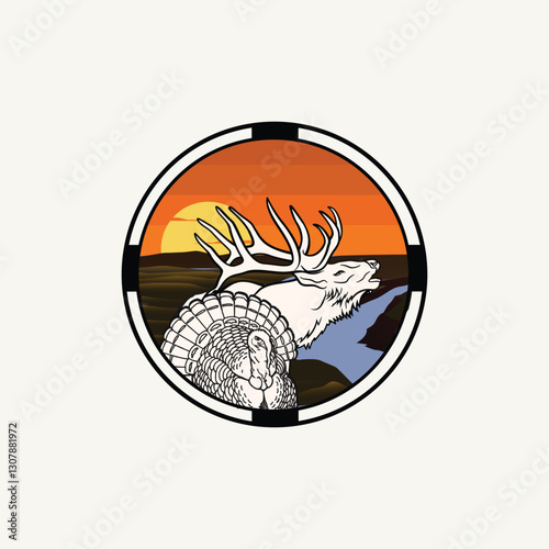 Sunset logo with markhor and peacock logo