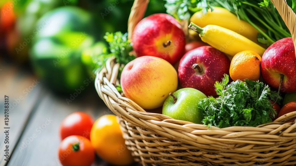 A Vibrant Basket of Fresh Fruits and Vegetables, A Healthy Harvest A Vibrant Basket of Fresh Fruits and Vegetables, A Healthy Harvest