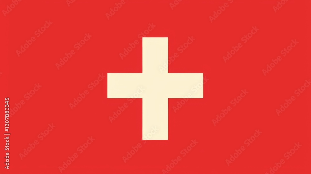 a simple red and white cross symbol, elegantly positioned against a solid background. a simple red and white cross symbol, elegantly positioned against a solid background.