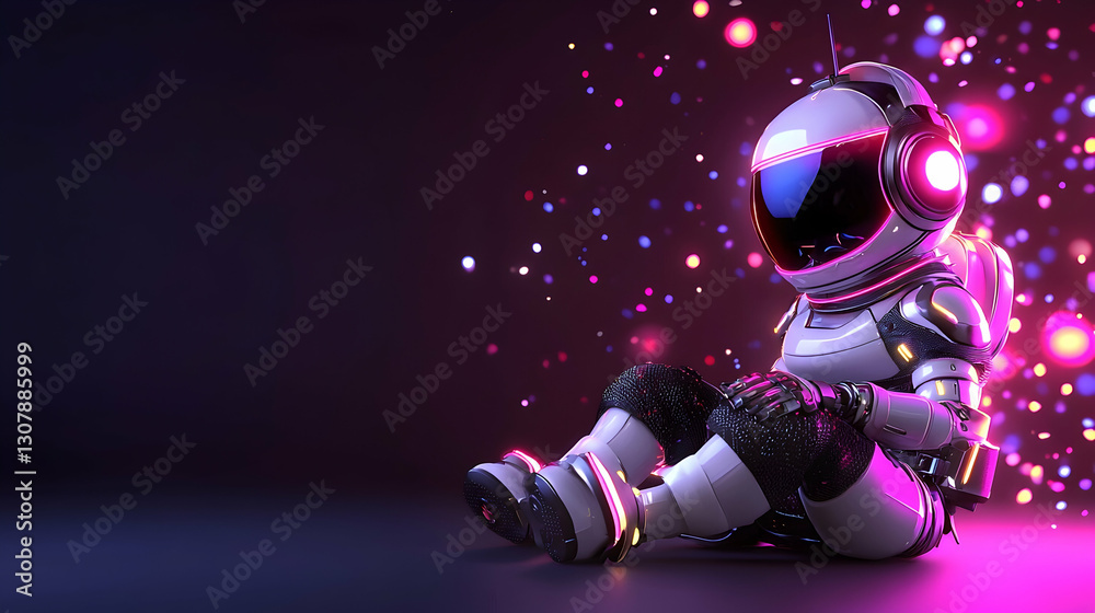 Fototapeta premium Pixel Art Astronaut in Neon Pink and Purple Lighting