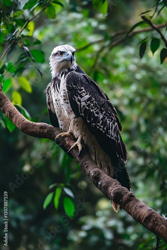 harpy eagle perched powerfully on high branch