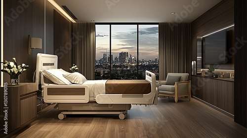 Modern Hospital Room with City View (1)