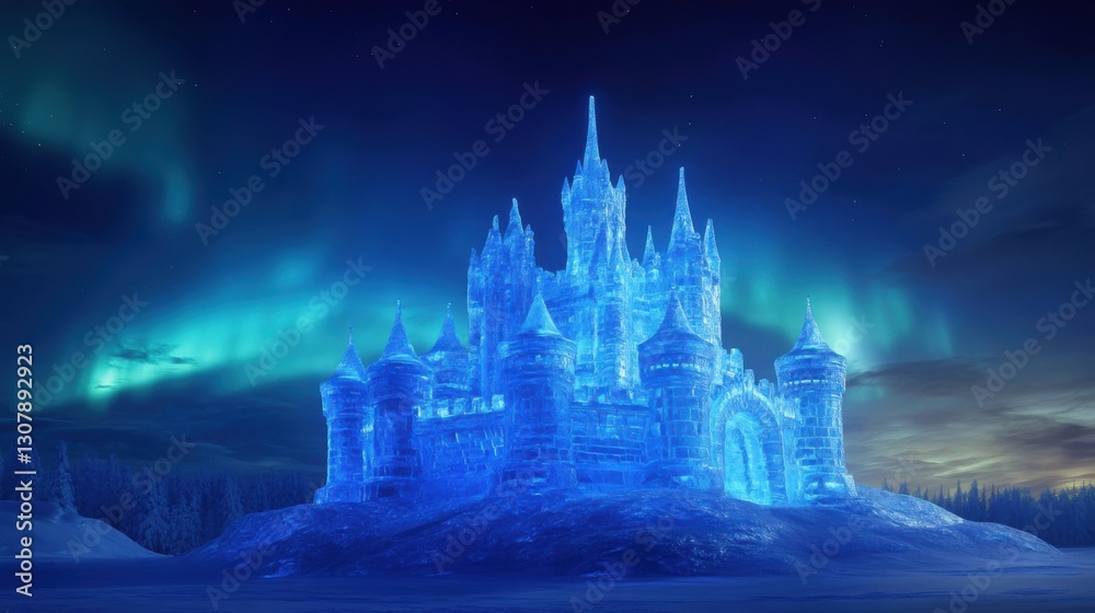 Fototapeta premium Castelo de gelo iluminado aurora boreal