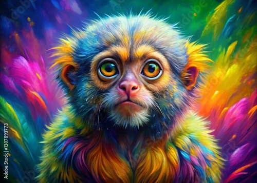 Abstract Colorful Pygmy Marmoset Painting - Vibrant Generative Art