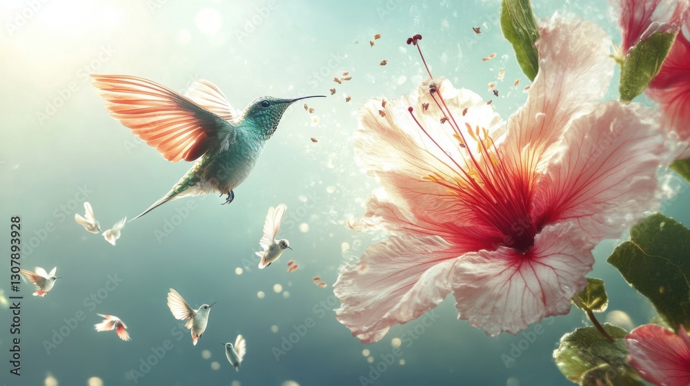 Beija-flor sobre flor vibrante