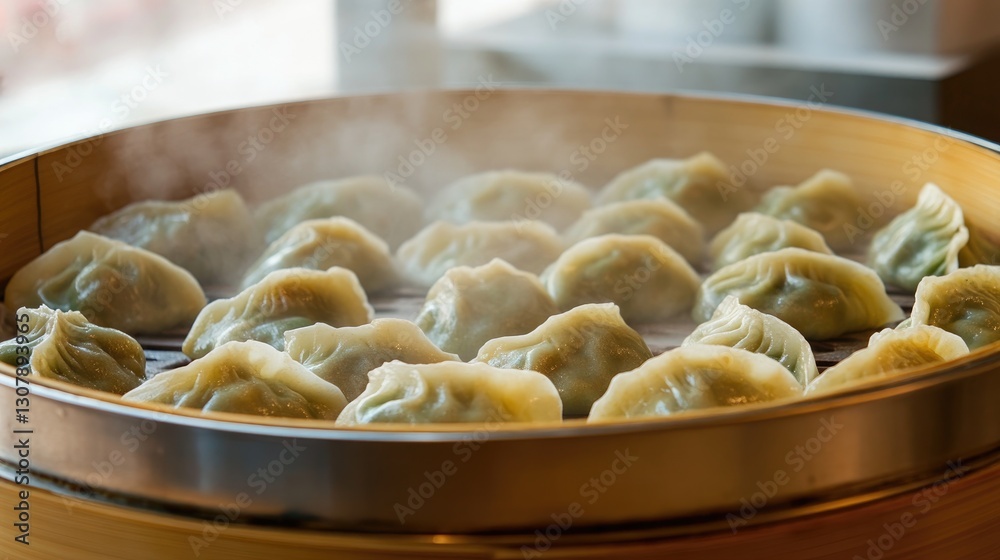 Homemade dumpling preparation with dough, fillings, and traditional bamboo steamer. Homemade dumpling preparation with dough, fillings, and traditional bamboo steamer.
