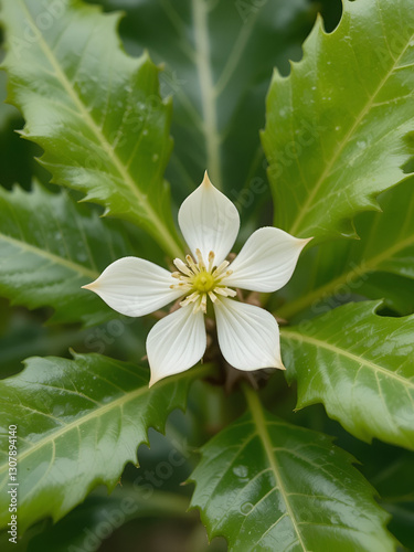 Holly (Ilex aquifolium). Abnormal Pentamerous Female Flower Closeup