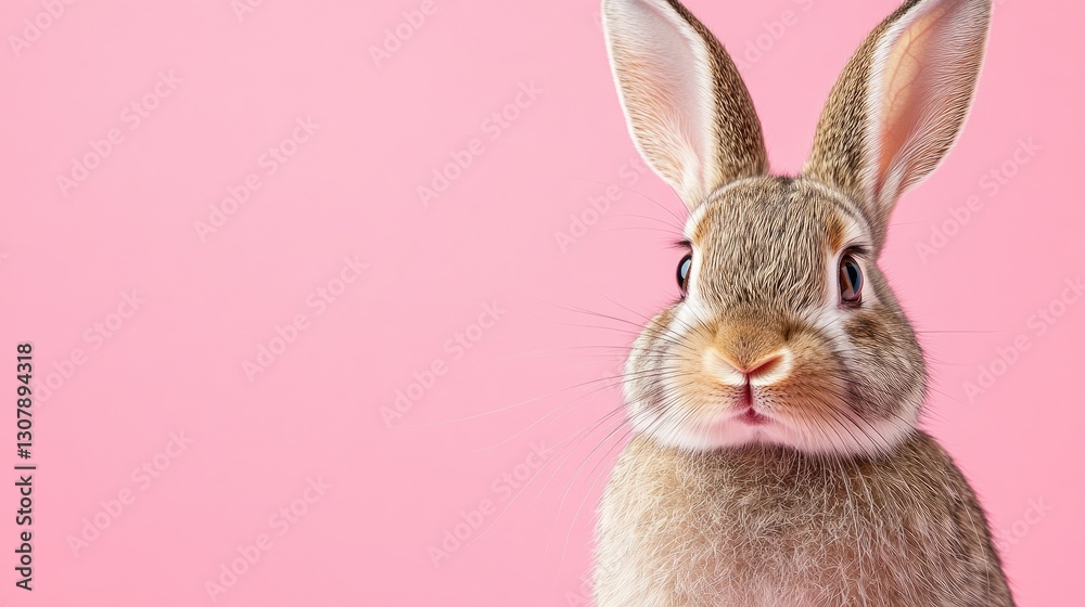Fototapeta premium Photo of a little bunny, on a soft pink background Easter theme